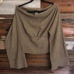 Thermal Off Shoulder Flare Sleeve Sweater